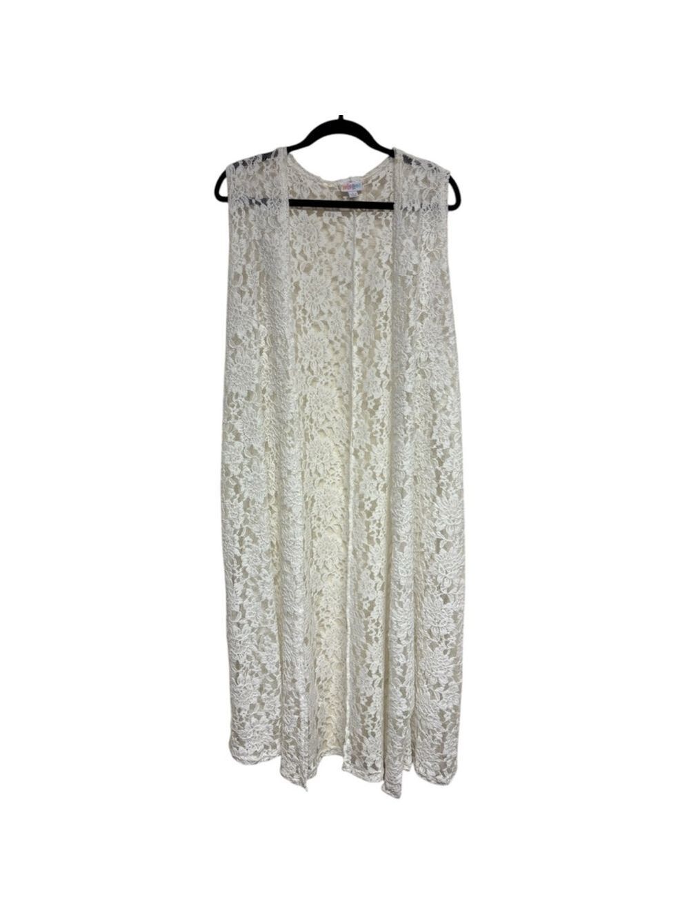 LuLaRoe Joy sleeveless lace vest bohemian accent white layer women L Large EUC